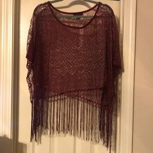 Burgundy Mesh, Fringed Shaw